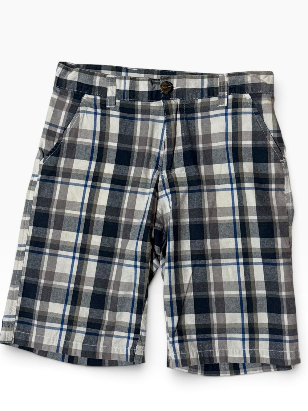 Y2K Tommy Hilfiger Plaid Bermuda Shorts Youth 14 Navy Gray Blue